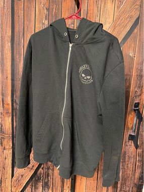 Harley-Davidson Black Zip-Up Hoodie with Skull Logo, XL